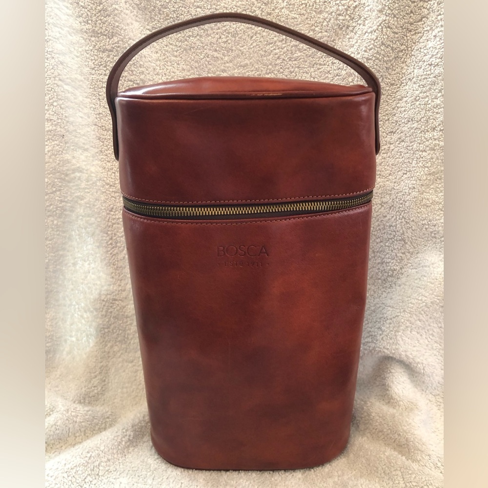 COPY - Bosca Dolce 522 Two Bottle Leather Wine car With Handle Amber Great Cond…